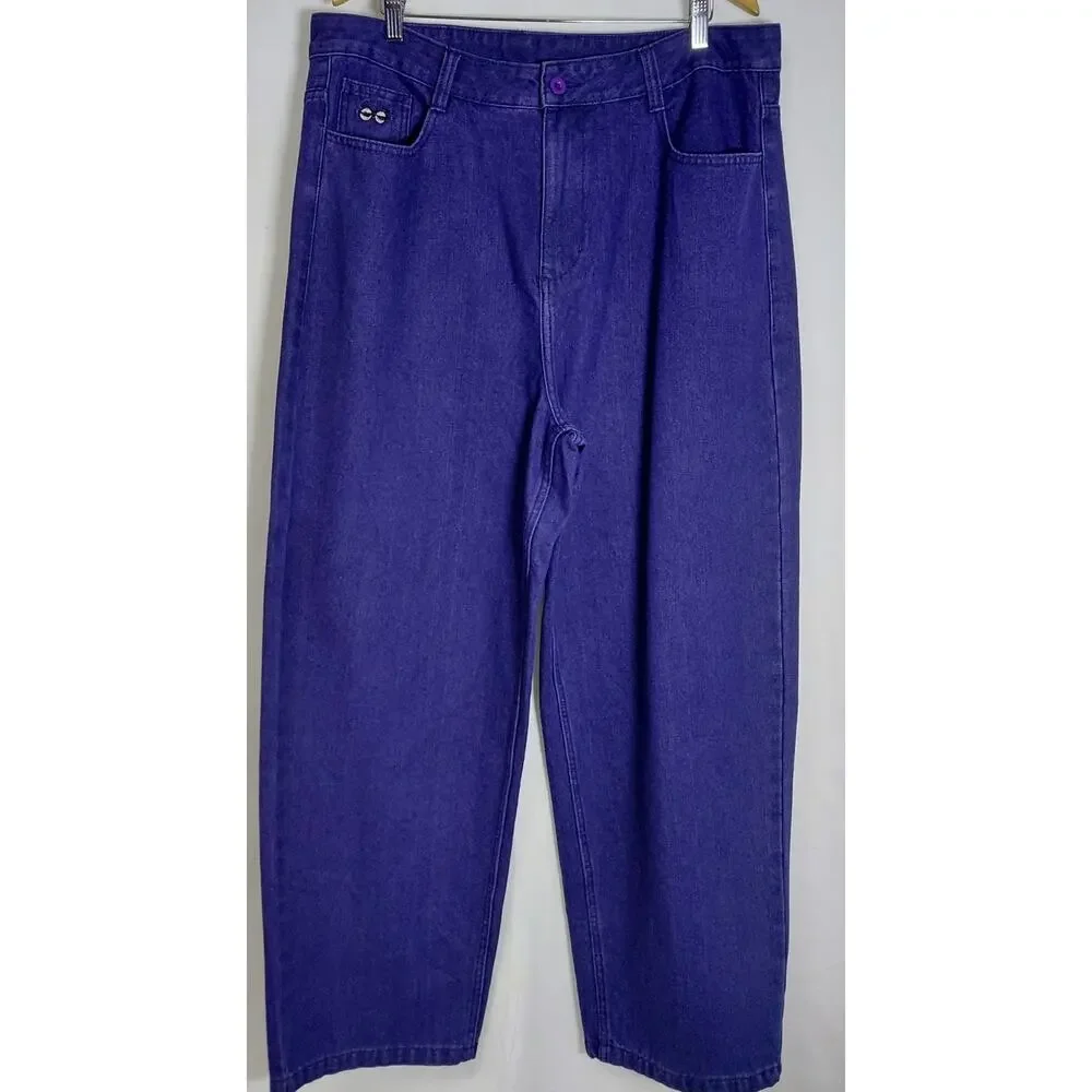 M/sf/t Mad Minds Purple Pocket Embroidered Straight Leg Jeans Men Size 36